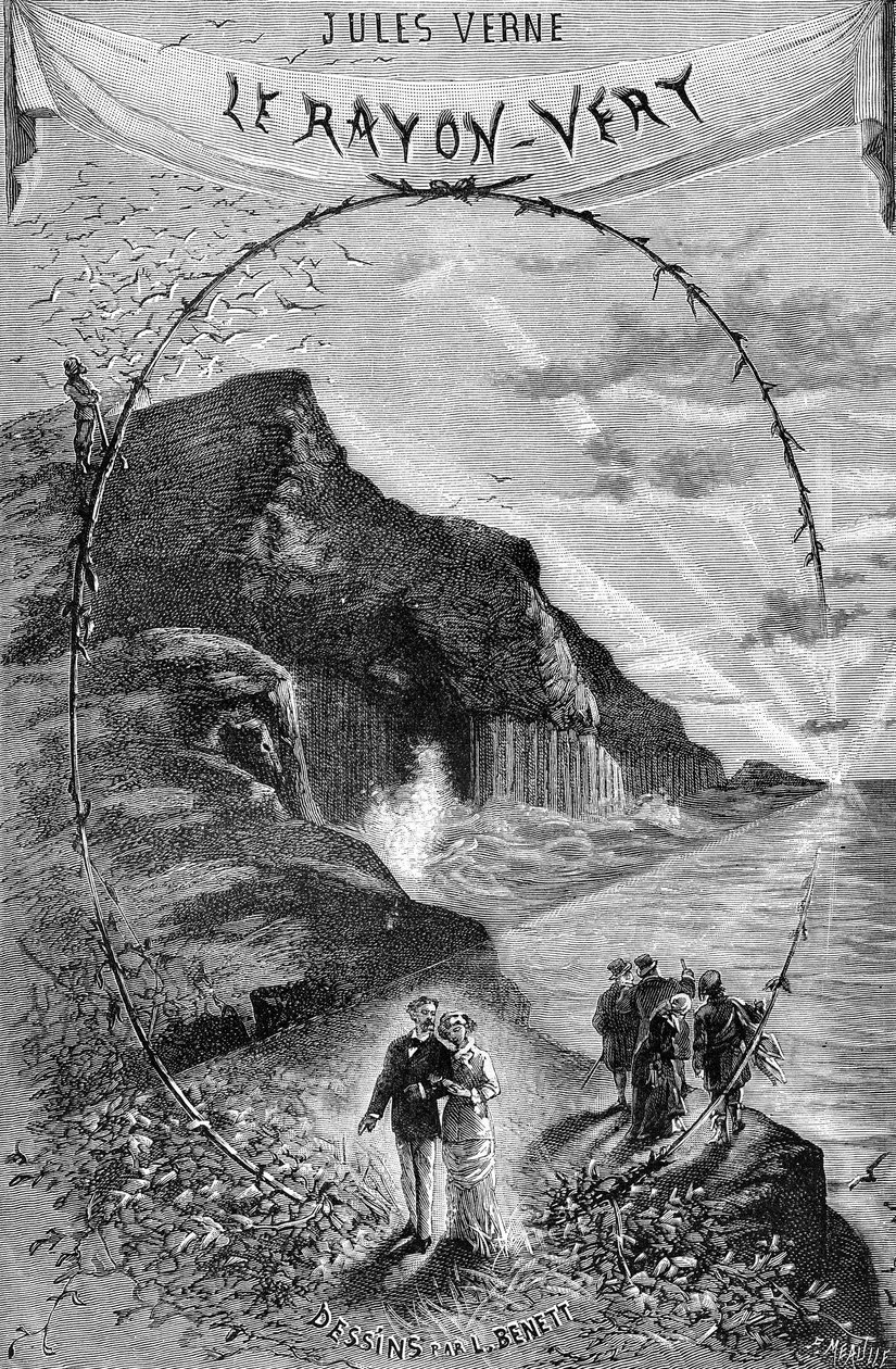 Jules Verne "A zöld sugár" című regényének címlapja, Hetzel-gyűjtemény/Extraordinary Voyages 1882. Leon Benett rajza. alkotó: Léon Benett