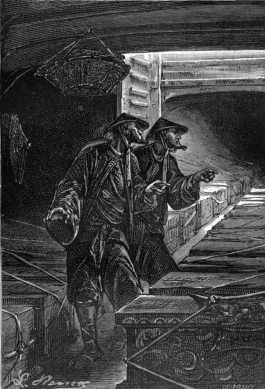 Leon Benett rajza, Jules Verne "Egy kínai megpróbáltatásai Kínában" című könyvéből - Hetzel-kiadás. Rendkívüli utazások 1879. alkotó: Léon Benett