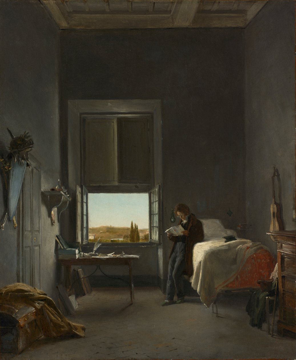 A művész a szobájában a Villa Mediciben, Rómában alkotó: Léon Cogniet