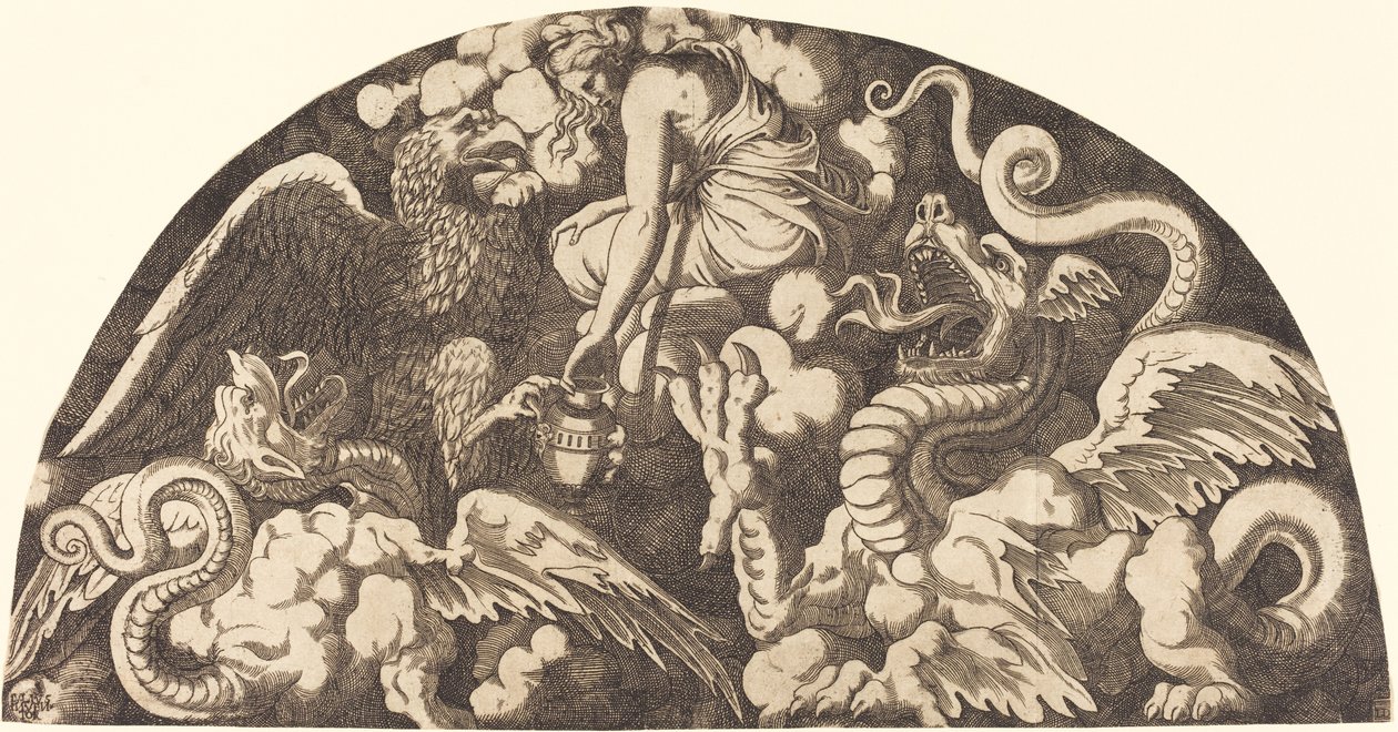 A Jupiter a sztüx vizét hozza a pszichébe alkotó: Léon Davent after Giulio Romano