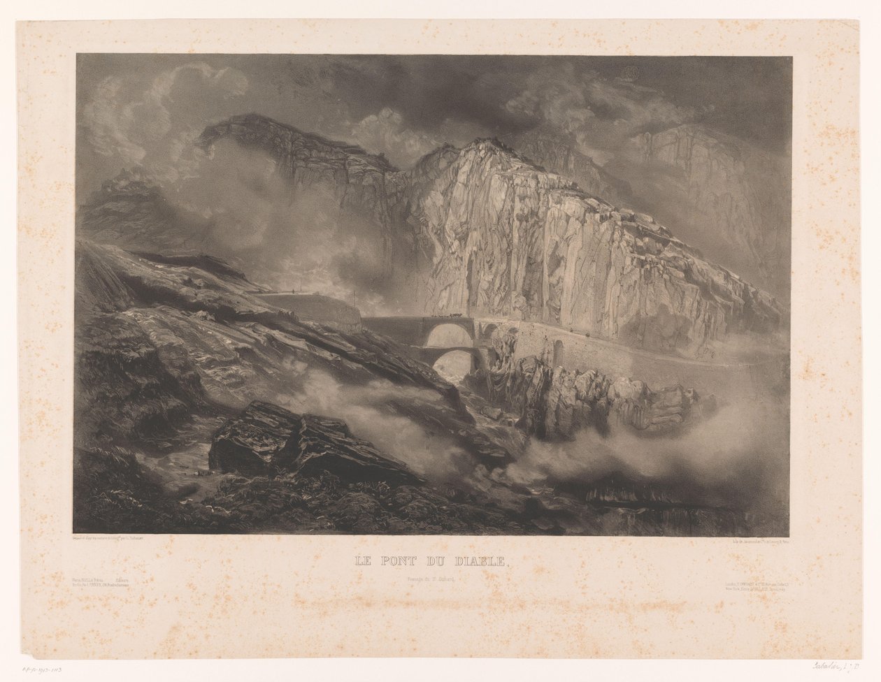 Kilátás az Ördög-hídra a Gotthard-hágóban Le Pont du Diable, átjáró du St. Gothard (cím az objektumon) alkotó: Léon Jean Baptiste Sabatier