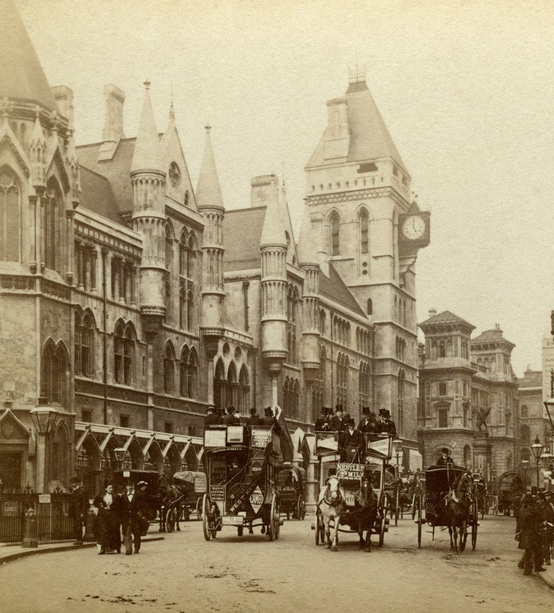 Law Courts, Strand, London, 19. század vége. alkotó: London Stereoscopic and Photographic Co