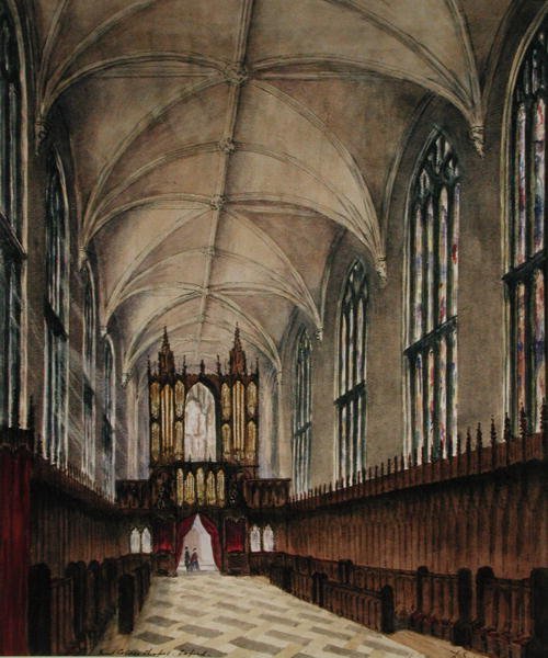 A New College kápolna belseje későbbi 18. századi átalakítások után, 1870 körül (akvarell, papír) alkotó: Loraine Salome Estridge