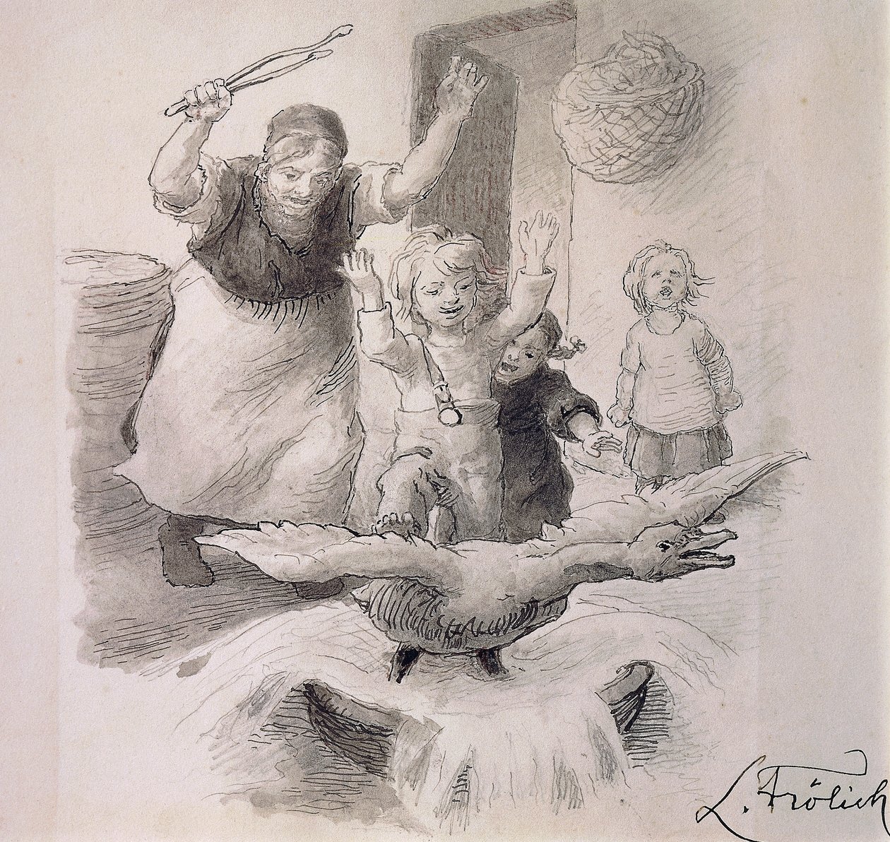Csúnya kiskacsa, Lorenz Frolich (1820-1908) illusztrációja Hans Christian Andersen (1805-1875) meséhez. alkotó: Lorens Frolich