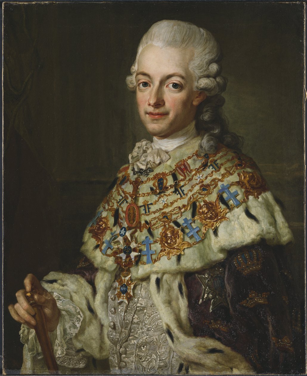 Gustave III de Suede – III. Gusztáv svéd király (1746-1792) portréja, Pasch, Lorenz, az ifjabb (1733-1805). Olaj, vászon, kb 1773. Mérete: 77x62 cm. Nemzeti Múzeum Stockholm alkotó: Lorens the Younger Pasch