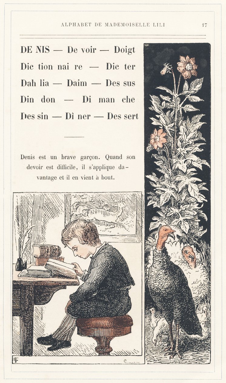 Denis, Duty, Finger, Dictionary, Dicter, Dahlia, Suede, Top, Turkey, Sunday, Drawing, Dinner, Desszert, 17. oldal - Ábécé Lili kisasszonytól, L. Froelich-től és egy apukától (maga Hetzel). Bibliotheque  Magasin d