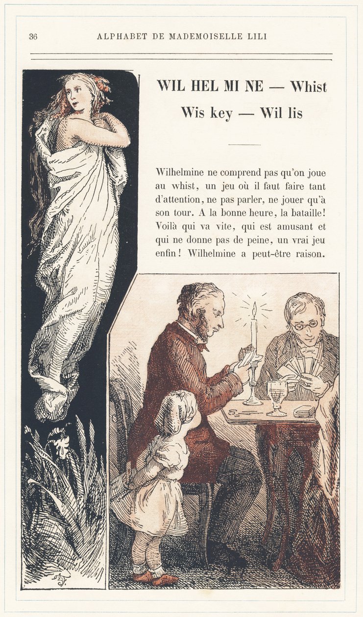 Wilhelmine, Whist, Wiskey, Willis, 36. oldal - Lili kisasszony ábécéje, írta L. Froelich és egy apa (maga Hetzel). Bibliotheque  Magasin d