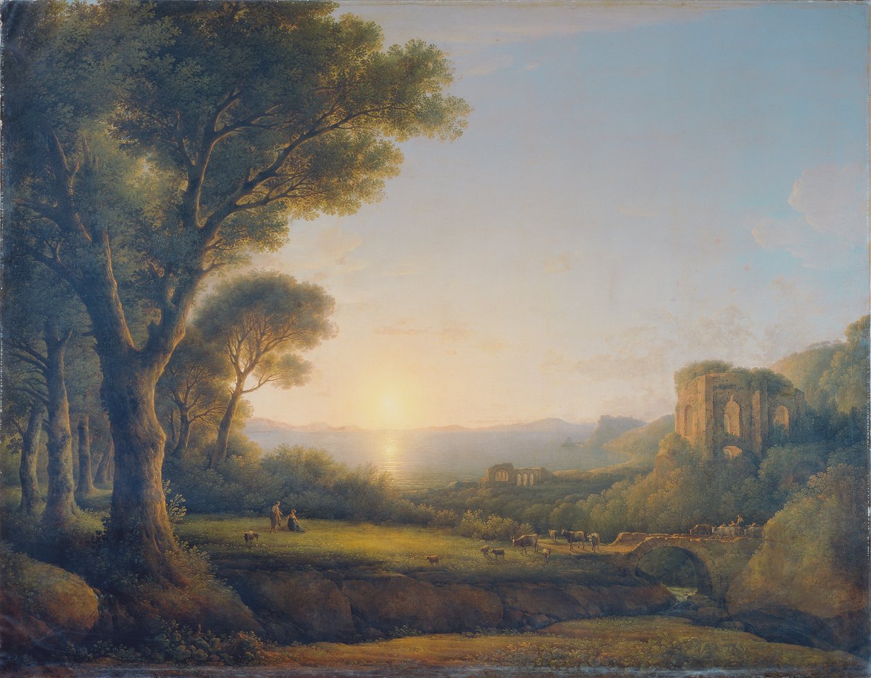 A Baiae-öböl naplementekor alkotó: Lorenz Adolf Schönberger