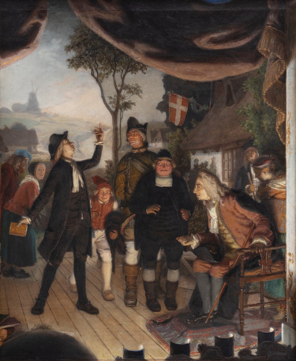 Ludvig Holberg részt vesz Erasmus Montanus című darabjának próbáján, IV. felvonás, 2. jelenet alkotó: Lorenz Frølich