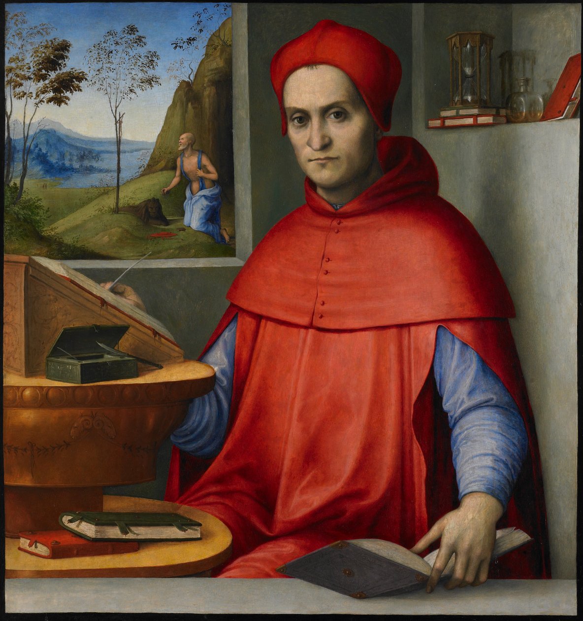 Egy bíboros portréja tanulmányában, 1510-20 körül (olaj és tempera nyárfatáblán) alkotó: Lorenzo Costa