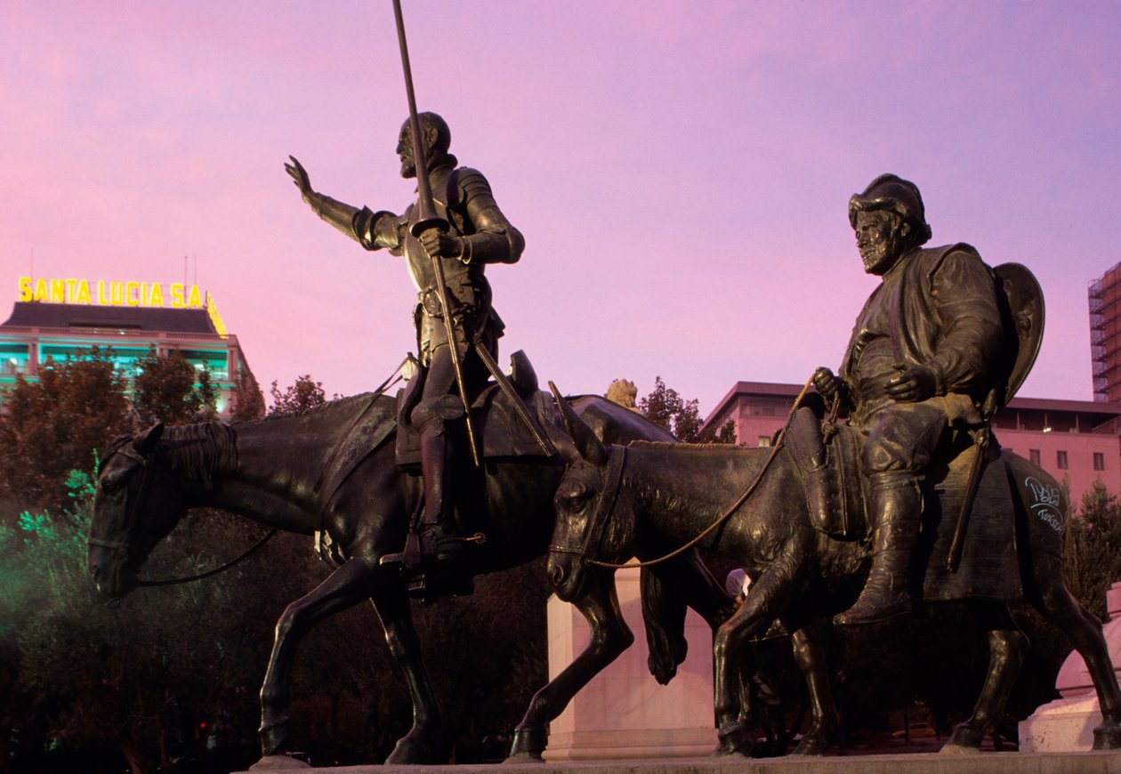 Don Quijote és Sancho Panza, Miguel Cervantes emlékművéről, 1928-30 (bronz) alkotó: Lorenzo Coullaut Valera