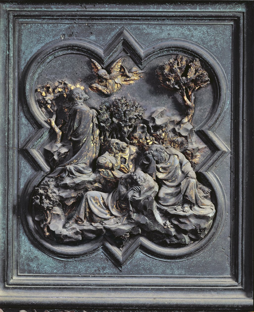 Agónia a kertben, a San Giovanni Keresztelőkápolna északi ajtajának tizenharmadik táblája, 1403-24 (bronz) alkotó: Lorenzo Ghiberti