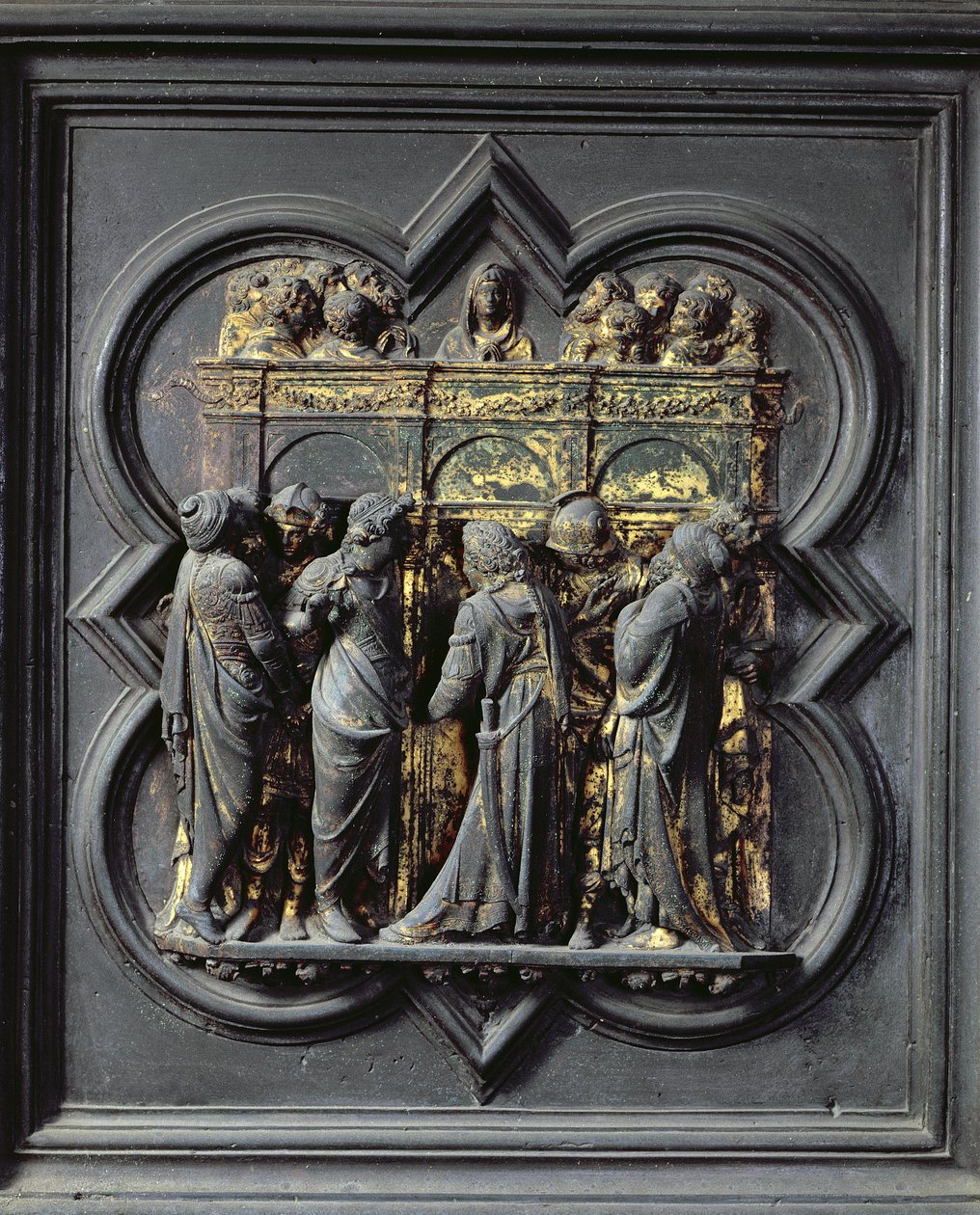 Pünkösd, a San Giovanni Keresztelőkápolna északi ajtajának huszadik táblája, 1403-24 (bronz) alkotó: Lorenzo Ghiberti