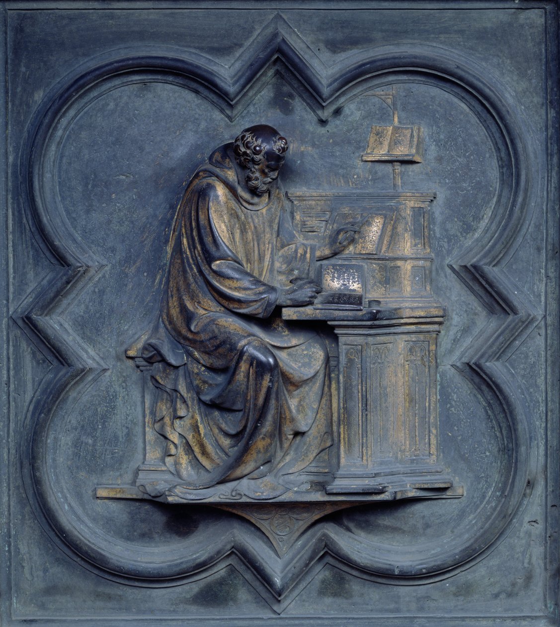Szent Jeromos, a San Giovanni keresztelőkápolna északi ajtajának F táblája, 1403-24 (bronz) alkotó: Lorenzo Ghiberti