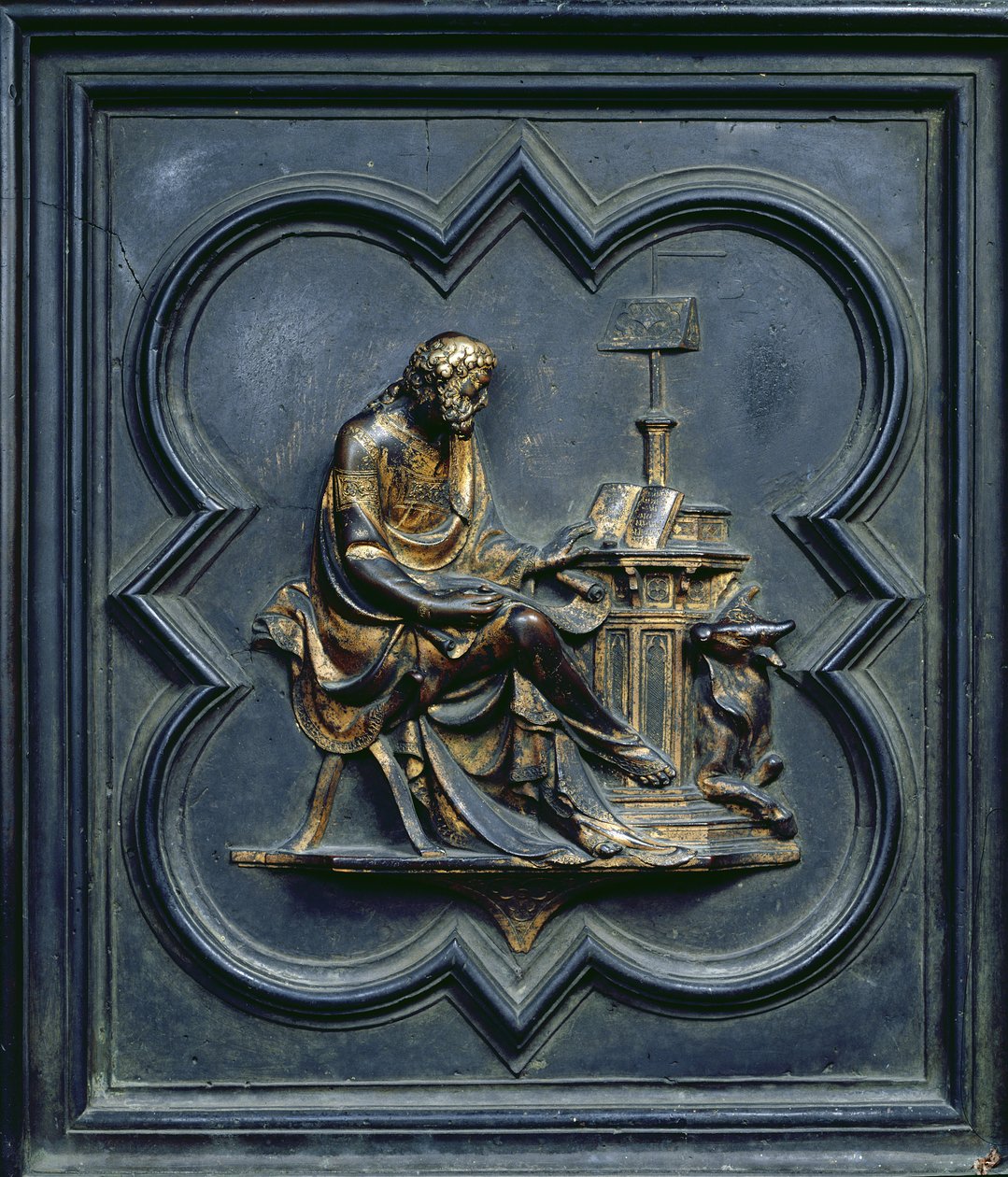 Szent Lukács evangélista, a San Giovanni Keresztelőkápolna északi ajtóinak C-táblája, 1403-24 (bronz) alkotó: Lorenzo Ghiberti