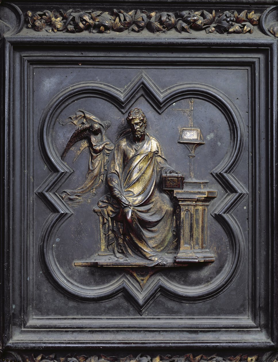 Szent Máté evangélista, a San Giovanni Keresztelőkápolna északi ajtóinak B-táblája, 1403-24 (bronz) alkotó: Lorenzo Ghiberti