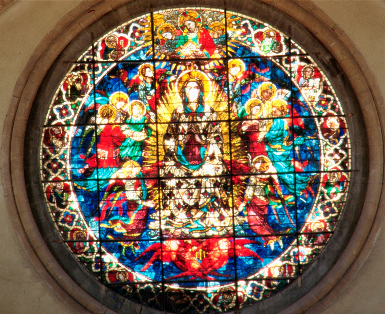 A Szűz Mennybemenetele (ólomüveg) alkotó: Lorenzo Ghiberti