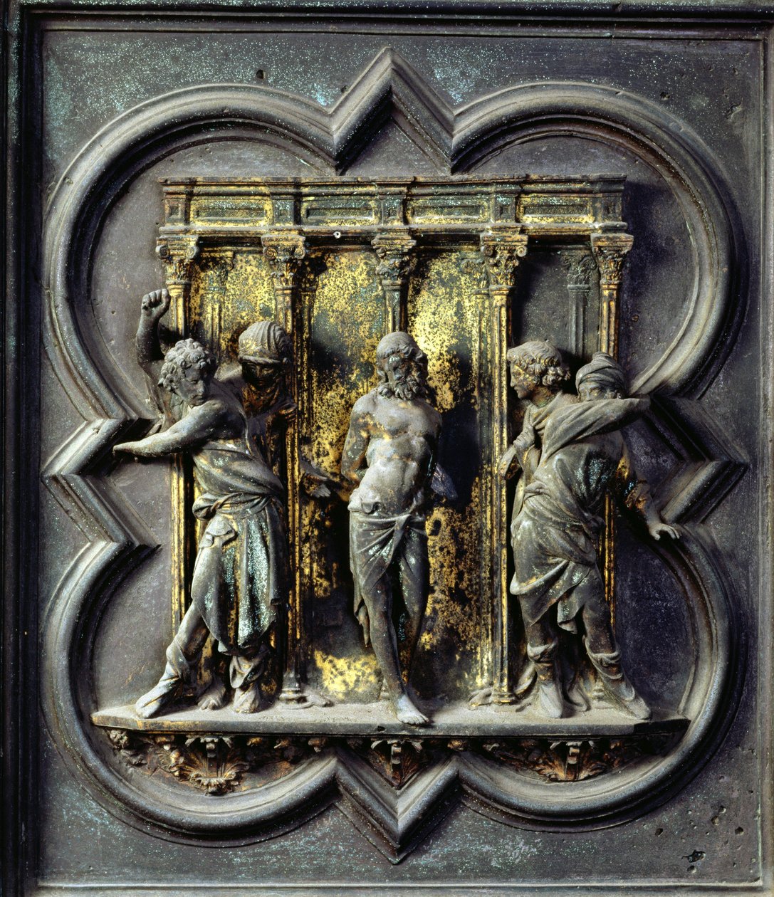 Krisztus megostorozása, a San Giovanni Keresztelőkápolna északi ajtajának tizenötödik táblája, 1403-24 (bronz) alkotó: Lorenzo Ghiberti