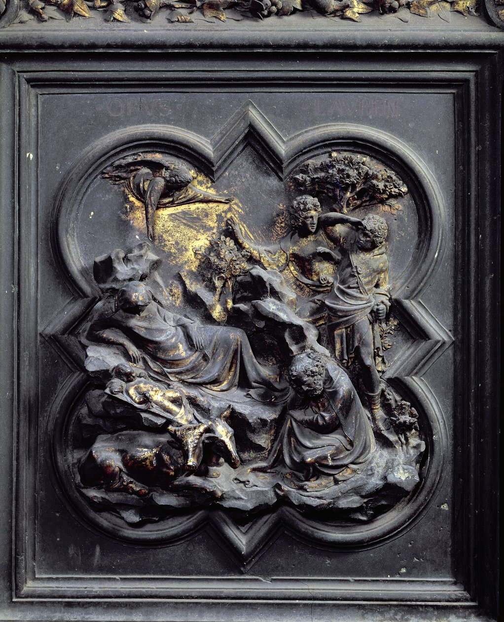 A Születés, a San Giovanni Keresztelőkápolna északi ajtóinak második panelje, 1403-24 (bronz) alkotó: Lorenzo Ghiberti