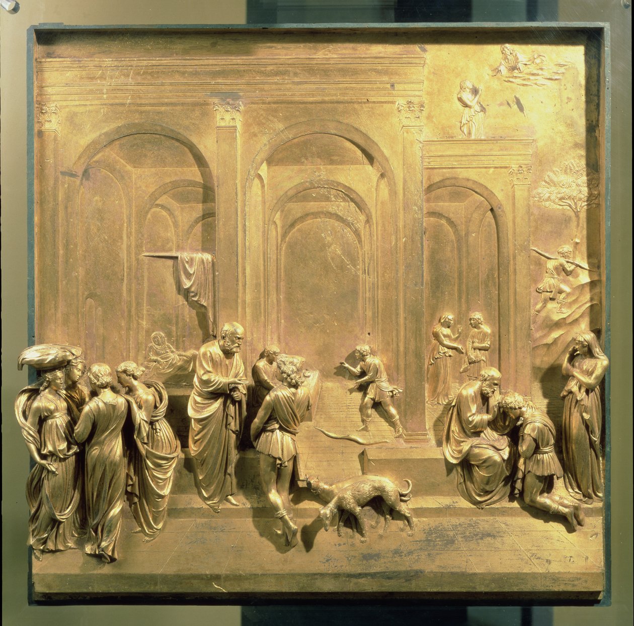 Jákob és Ézsau története, eredeti tábla a Keresztelőkápolna keleti ajtóiról, 1425-52 (aranyozott bronz) (restaurálás után) alkotó: Lorenzo Ghiberti