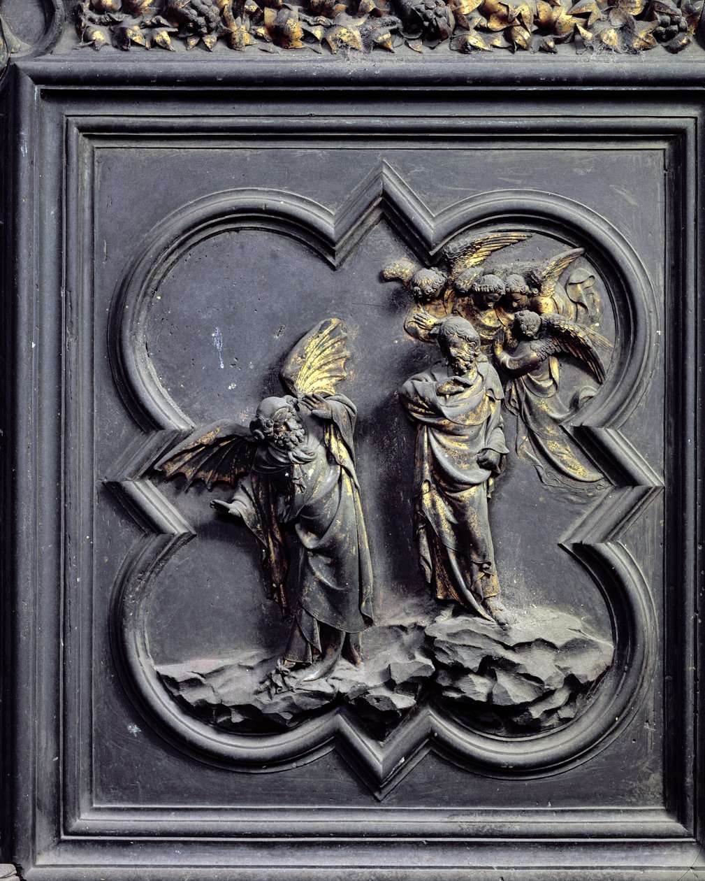 Krisztus megkísértése, a San Giovanni Keresztelőkápolna északi ajtajának hatodik táblája, 1403-24 (bronz) alkotó: Lorenzo Ghiberti