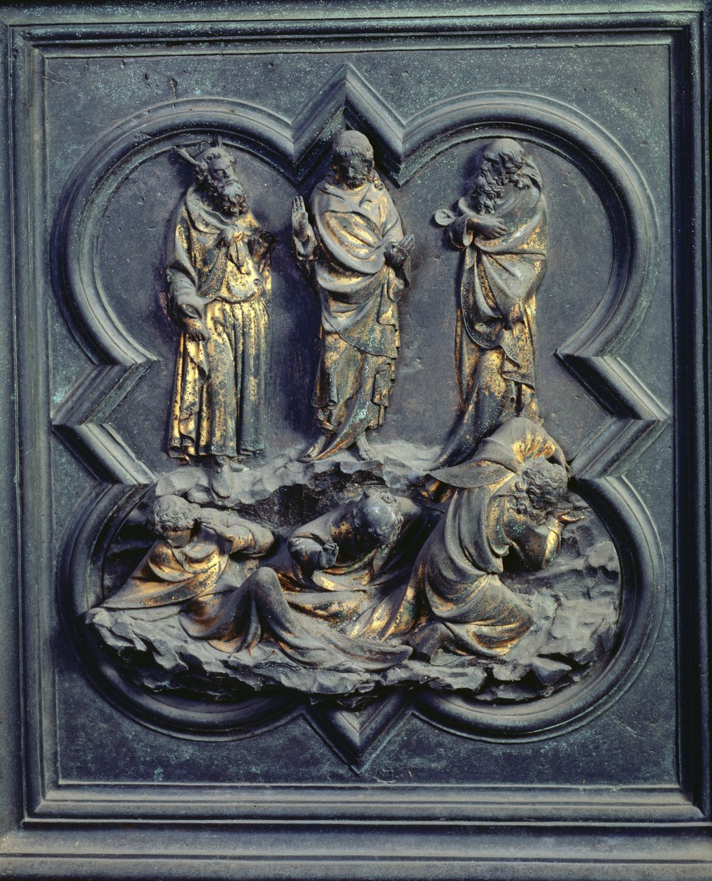 A színeváltozás, a San Giovanni keresztelőkápolna északi ajtóinak kilencedik táblája, 1403-24 (bronz) alkotó: Lorenzo Ghiberti