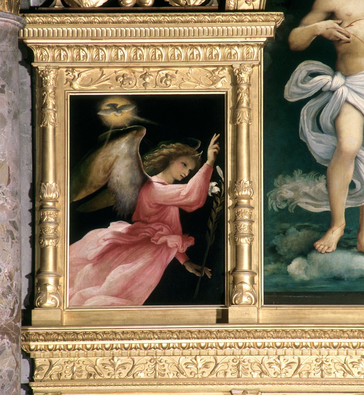 Angyali üdvözlet, részlet San Giovanni Battista poliptichonjából, 1525 körül alkotó: Lorenzo Lotto