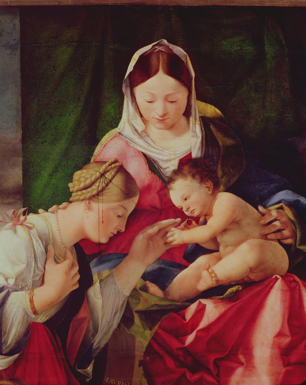Részlet a Szent Katalin misztikus házassága című képből olaj, tábla alkotó: Lorenzo Lotto
