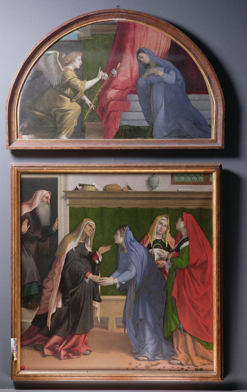 Az Angyali üdvözlet és a Látogatás, két oltárképet alkotó festmény, 1530-35 alkotó: Lorenzo Lotto