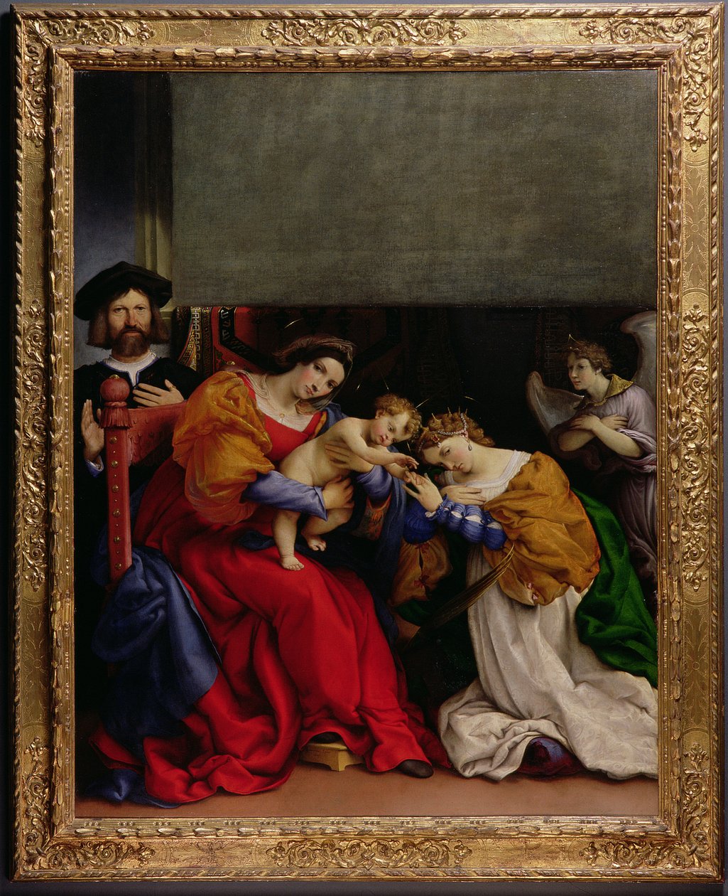 Szent Katalin misztikus házassága a védőszent Niccolo Bonghival, 1523 alkotó: Lorenzo Lotto