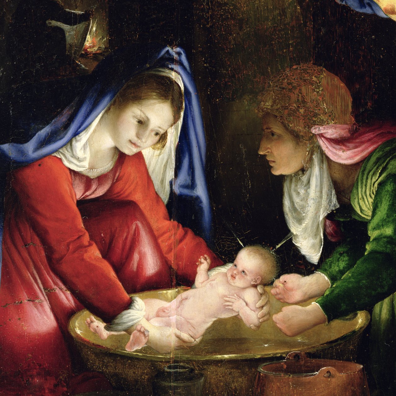 Születés, 1527 (175141 részlet) alkotó: Lorenzo Lotto
