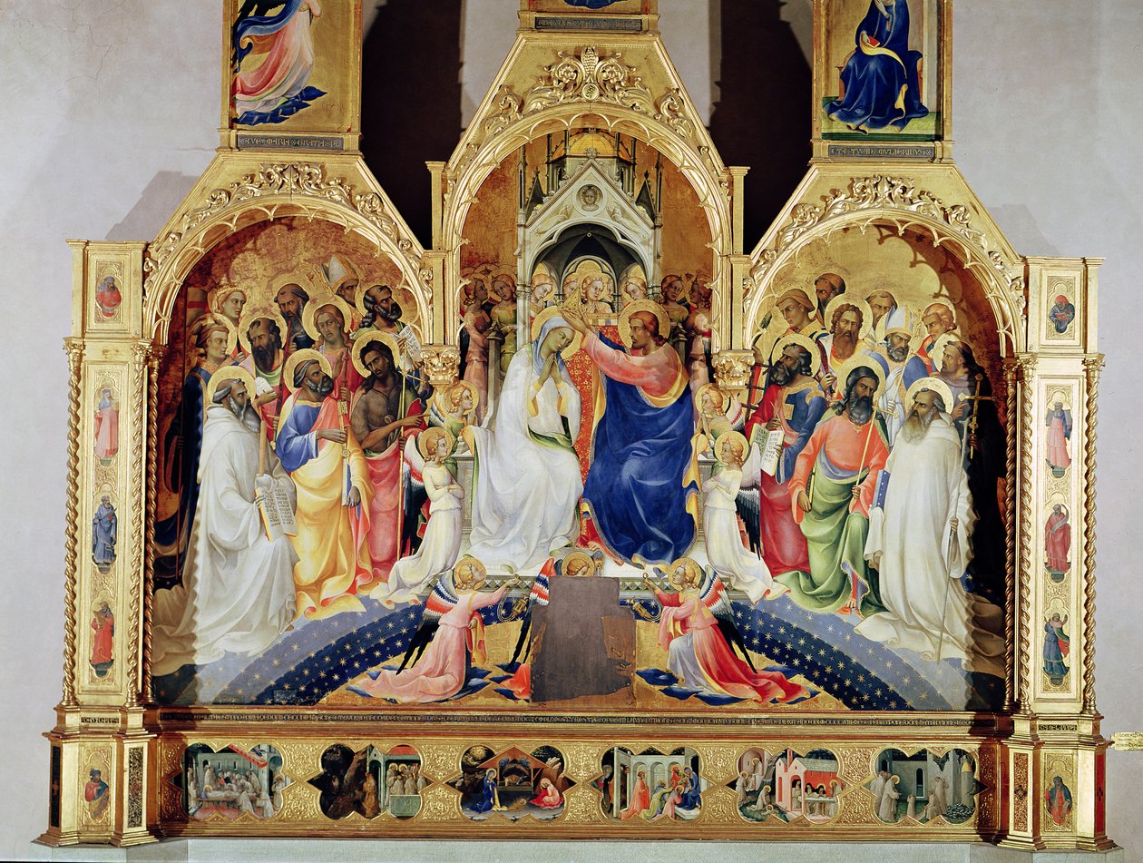 A Szűz koronázása (tempera és aranylevél a panelen) alkotó: Lorenzo Monaco