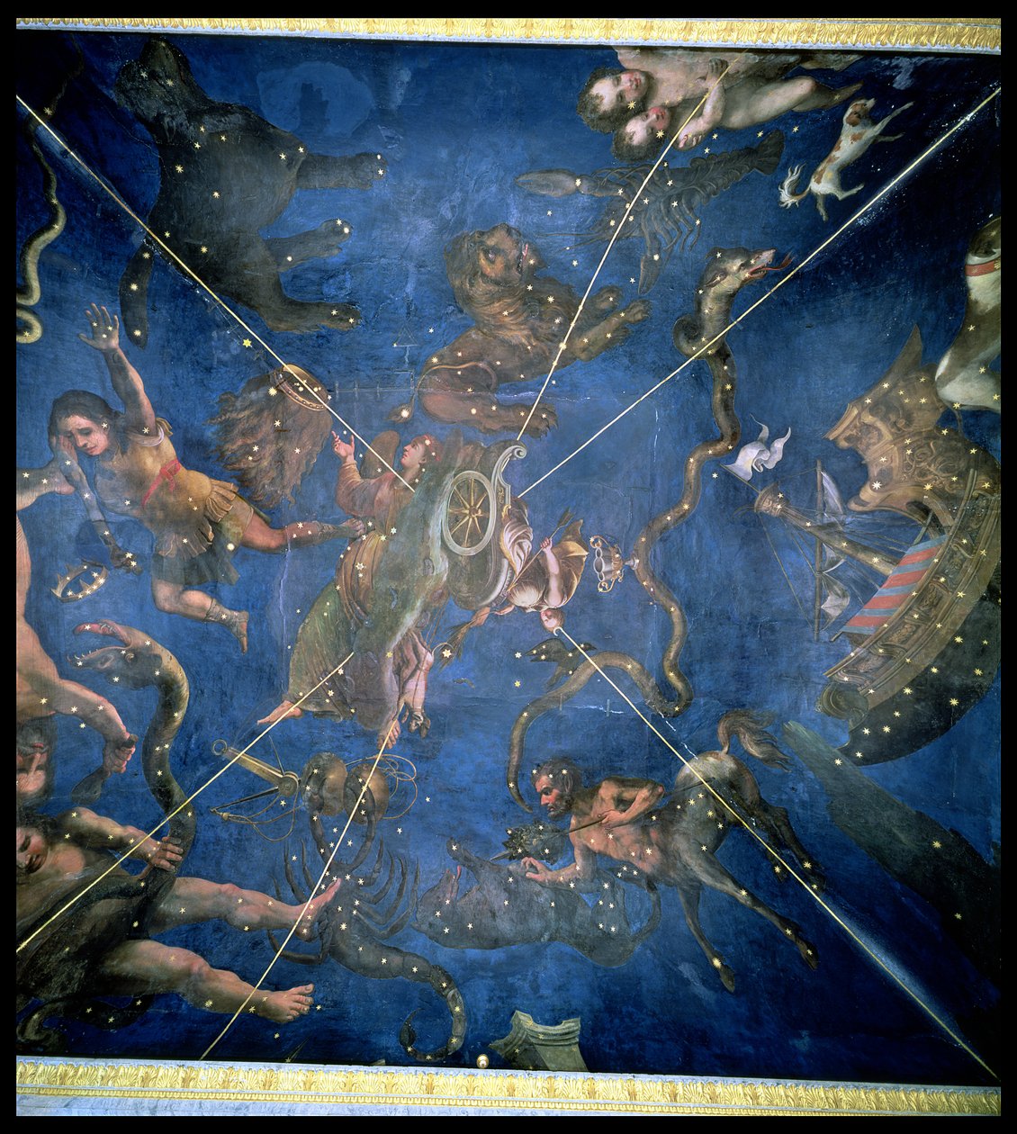 Zodiákus jelei, részlet a Sala dello Zodiaco mennyezetéről, 1579 alkotó: Lorenzo Costa