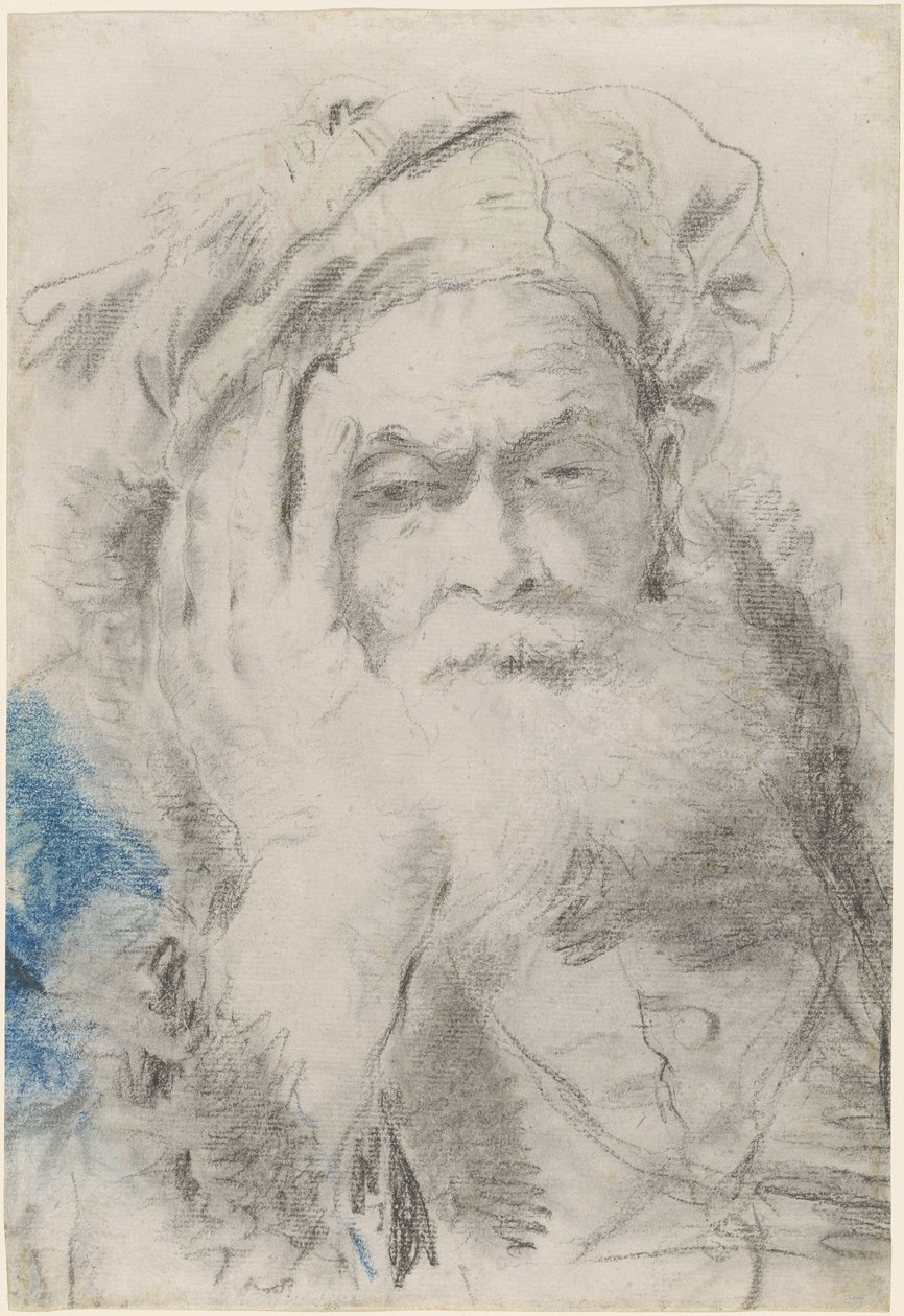 Egy szakállas öregember fejét a kezére támasztja alkotó: Lorenzo Baldissera Tiepolo