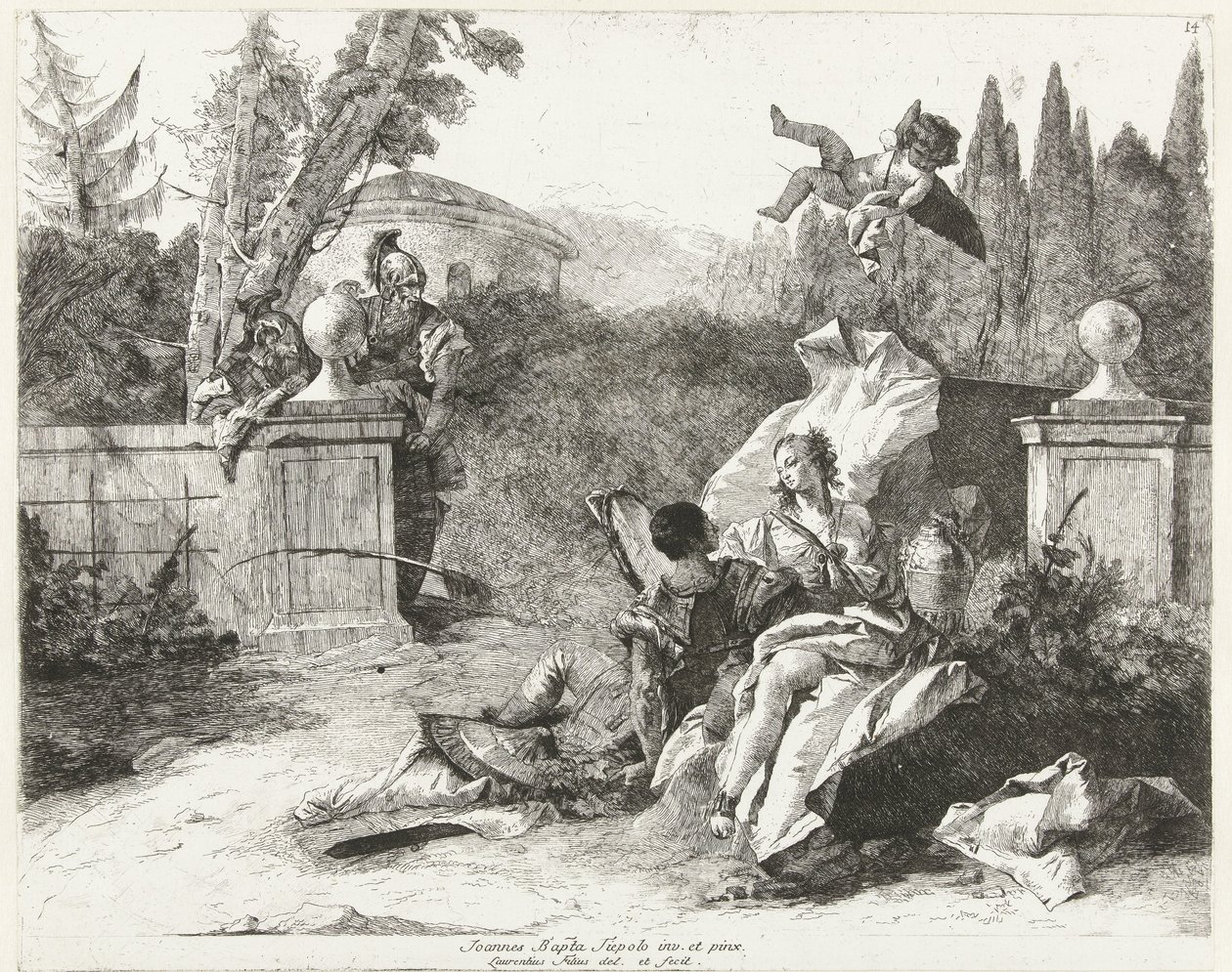 Rinaldo és Armida után Ubaldo és Carlo kémkedik alkotó: Lorenzo Baldissera Tiepolo