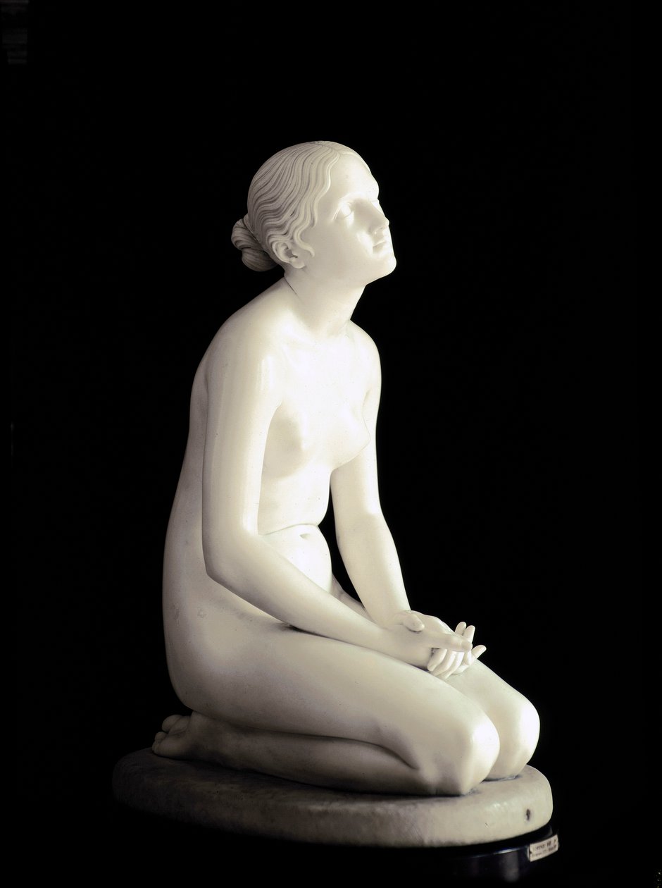 Bízz Istenben Fiatal lány letérdelve, tekintete az ég felé fordul imában. Lorenzo Bartolini (1777-1850) márványszobra 1835 Dim. 95 cm Milánó, Museo Poldi-Pezzoli alkotó: Lorenzo Bartolini