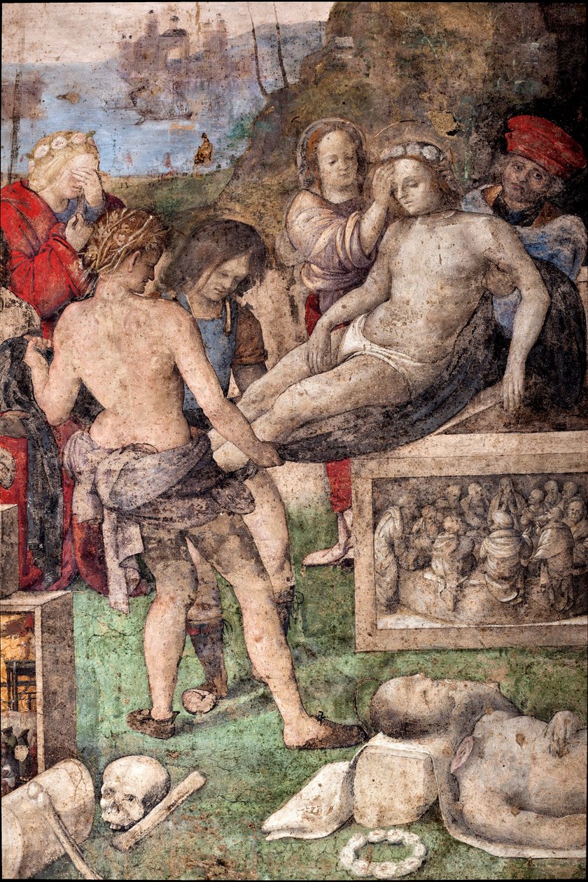 Szent Cecile élete: Szent Valerian és Szent Tiburtius temetése, részlet (freskó alkotó: Lorenzo Costa