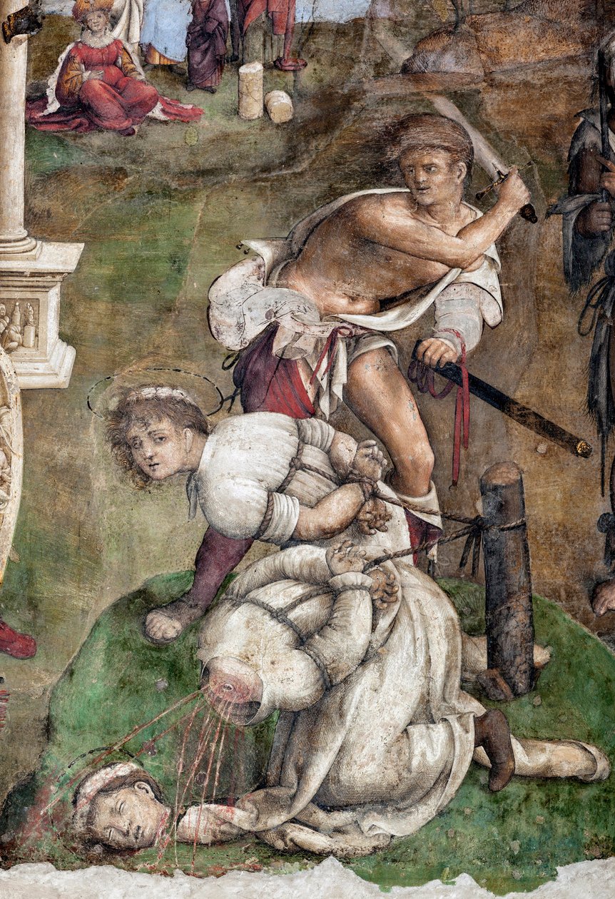 Szent Cecile élete: Szent Valerian és Tiburtius mártíromsága, részlet (freskó alkotó: Lorenzo Costa