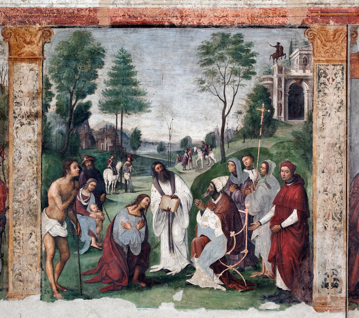 Szent Cecile élete: I. Urbanus meghívja Valerianust, hogy térjen meg (freskó alkotó: Lorenzo Costa