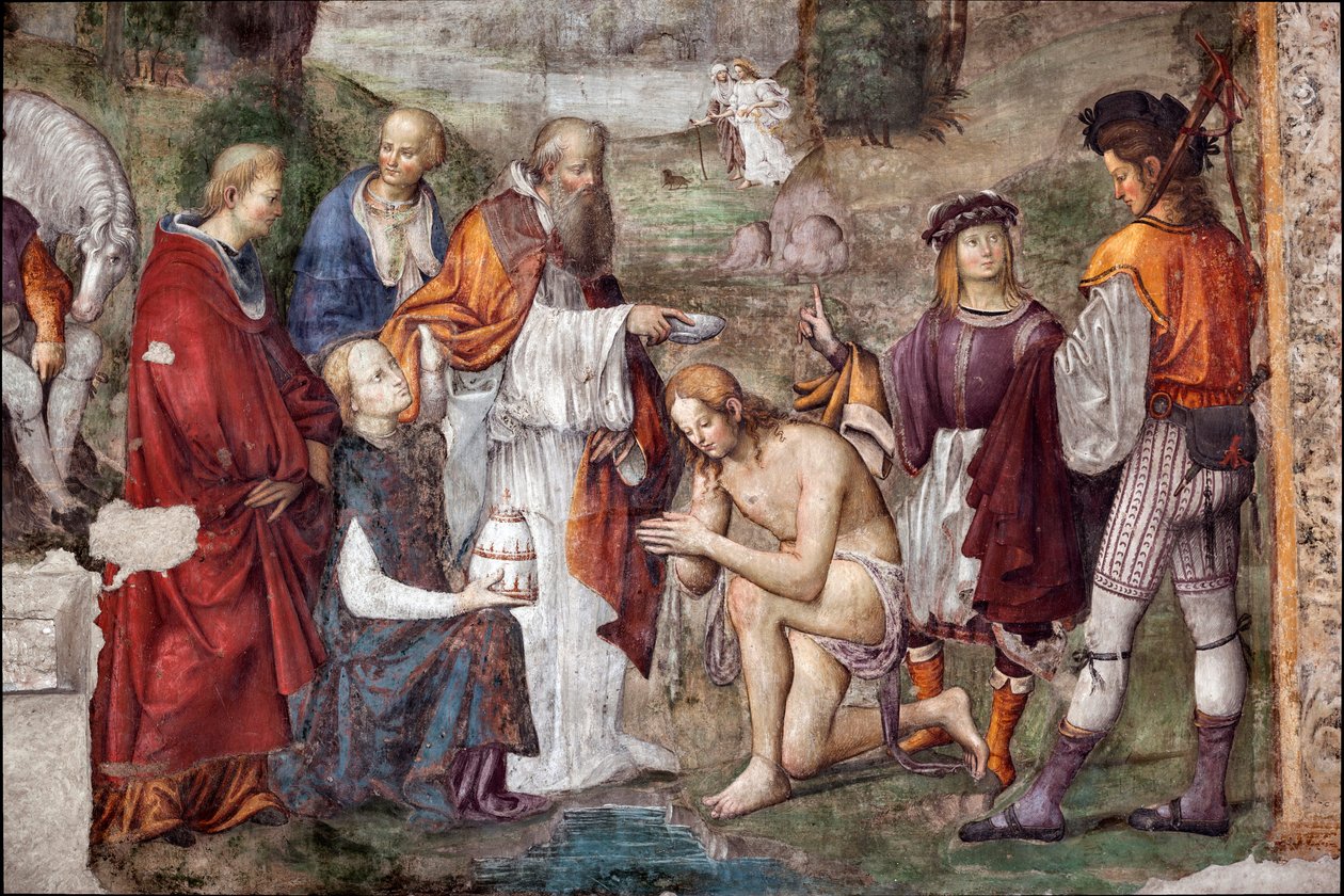 Szent Cecile élete: I. Urbán pápa által megkeresztelt Valerian, részlet (freskó alkotó: Lorenzo Costa