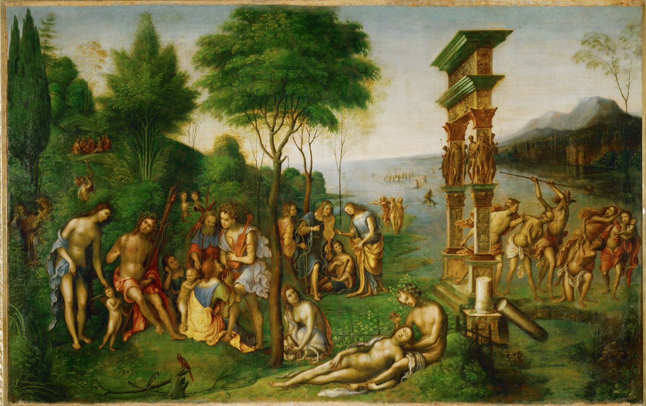 Merkúr az Olympuson harcol a vétkek ellen ... alkotó: Lorenzo Costa