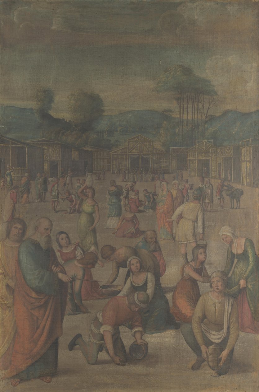 Az izraeliták mannát gyűjtenek a Mózes történetéből, 1508 után alkotó: Lorenzo Costa