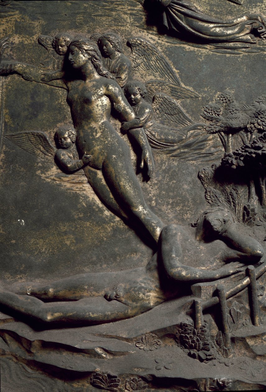 Éva teremtése az Ádám-partról. A Paradicsom nevű keleti ajtó részlete, faragás alkotó: Lorenzo Ghiberti