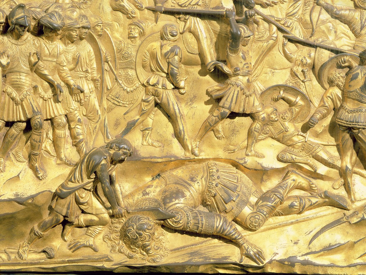Dávid és Góliát, részlet a keresztelőkápolna keleti ajtaja eredeti táblájáról, 1425-52 (aranyozott bronz) (restaurálás után) alkotó: Lorenzo Ghiberti