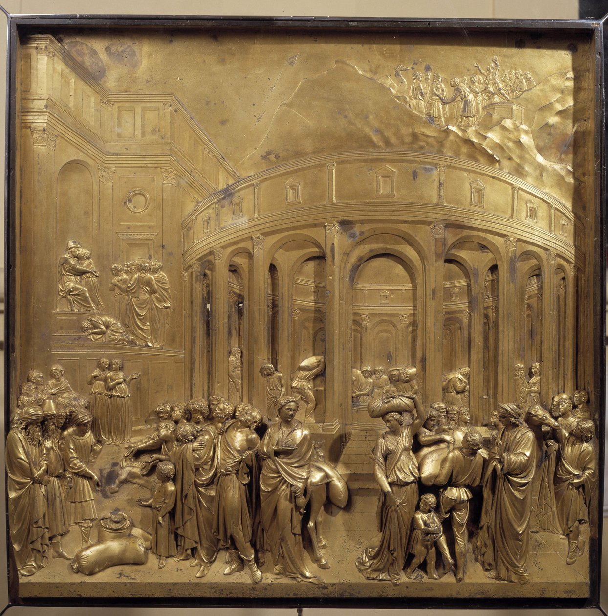 József életének története. A búza aratása: a parasztok hozzák a gabonazsákokat. Eredeti Mennyország kapuja alkotó: Lorenzo Ghiberti