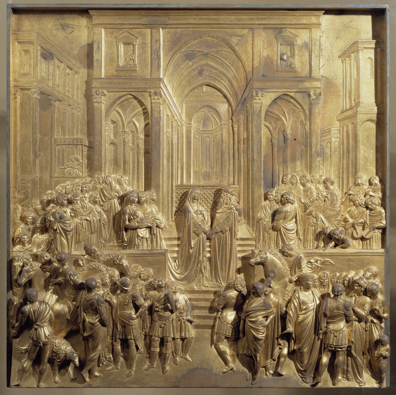 Salamon király és Sába királynője találkozása. Eredeti Mennyország kapuja alkotó: Lorenzo Ghiberti