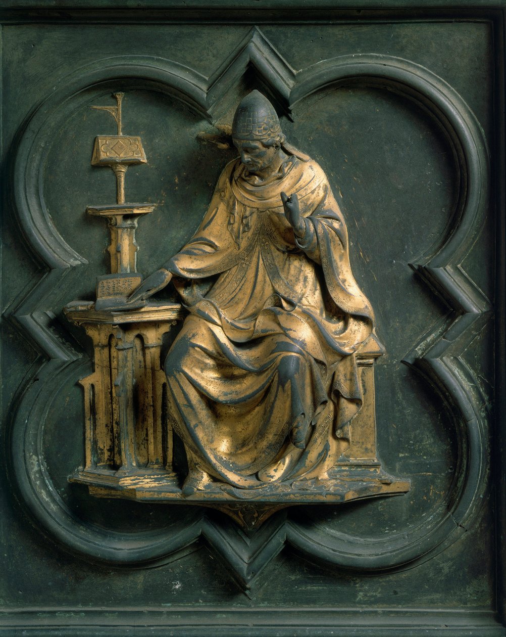 Északi kapu (a Kereszt kapujának nevezik északon), külső részlet: Nagy Szent Gergely. Lorenzo Ghiberti (1378-1455) bronzszobra alkotó: Lorenzo Ghiberti