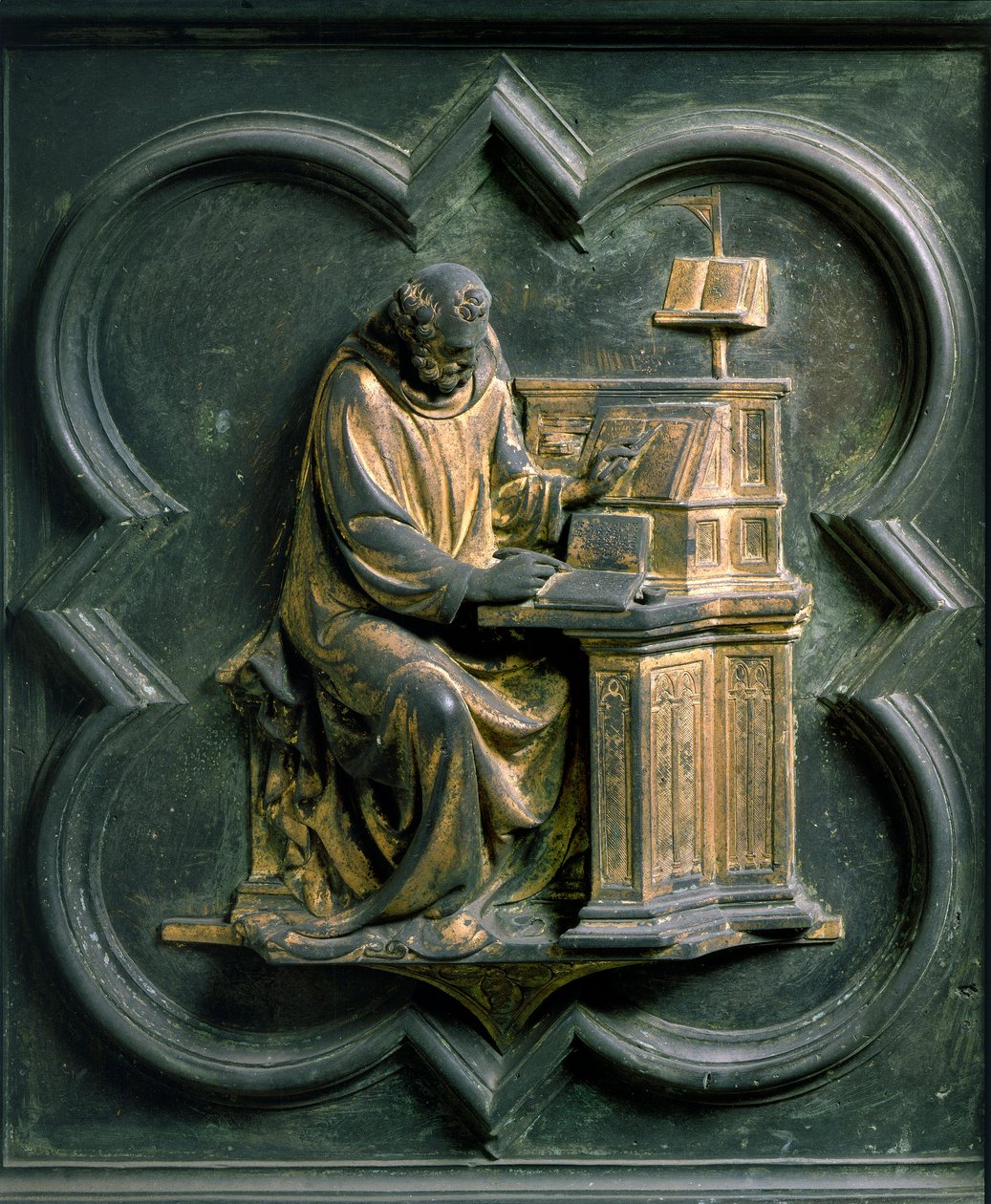 Északi kapu (a Kereszt kapuja, északon), külső részlet: Szent Jeromos. Lorenzo Ghiberti (1378-1455) bronzszobra alkotó: Lorenzo Ghiberti
