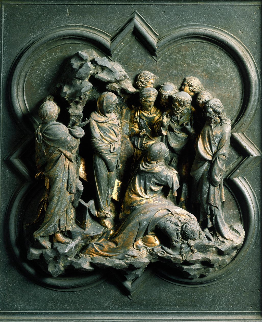 Északi porta (északon keresztkapunak hívják), külső részlet: "" Lázár feltámadása""" Lorenzo Ghiberti (1378-1455) bronzszobra alkotó: Lorenzo Ghiberti