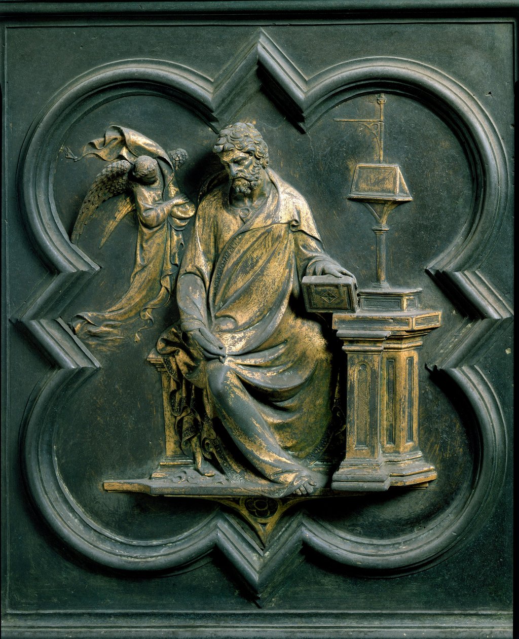 Északi Porte (északon Porte de la Croix néven), külső részlet: Saint Mathieu. Lorenzo Ghiberti (1378-1455) bronzszobra alkotó: Lorenzo Ghiberti